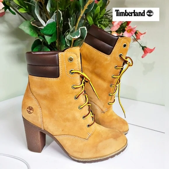 🎀Clearance🎀 Timberland Tilson High Heel 6.5 Wheat Nubuck Leather Ankle Boots - Picture 2 of 14